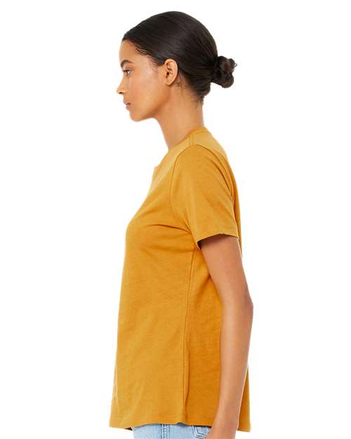 Women’s Relaxed Fit Heather CVC Tee - OnModelSide - B20506343 - Heather Mustard