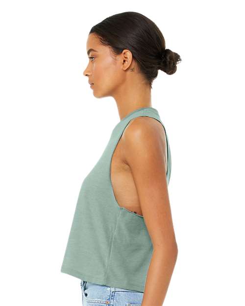Women's Racerback Crop Tank - OnModelSide - B19206253 - Heather Dusty Blue