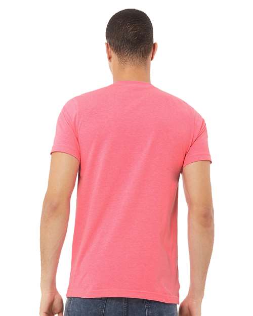 Heather CVC V-Neck Tee - OnModelBack - B03506142 - Neon Pink