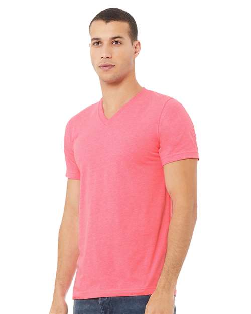 Heather CVC V-Neck Tee - OnModelSide - B03506142 - Neon Pink