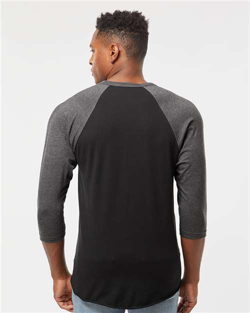 Fine Jersey Raglan T-Shirt - OnModelBack - B30359582 - Black/ Heather Charcoal