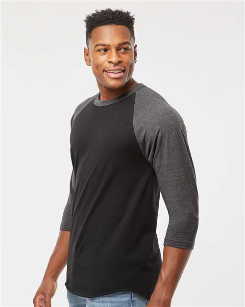 Fine Jersey Raglan T-Shirt - OnModelSide - B30359582 - Black/ Heather Charcoal