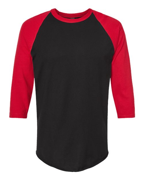 Fine Jersey Raglan T-Shirt - Front - B30359702 - Black/ Red