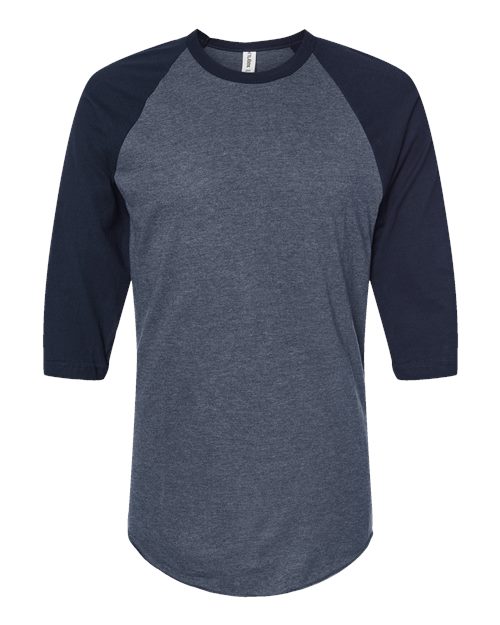 Fine Jersey Raglan T-Shirt - Front - B30359652 - Heather Denim/ Navy