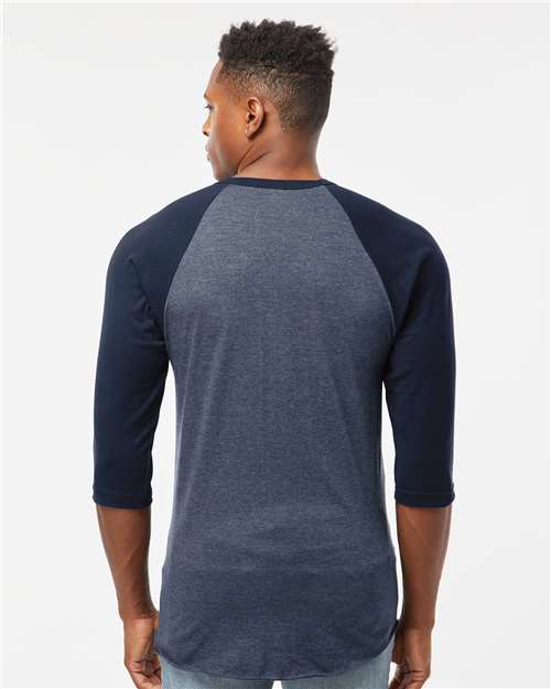 Fine Jersey Raglan T-Shirt - OnModelBack - B30359652 - Heather Denim/ Navy