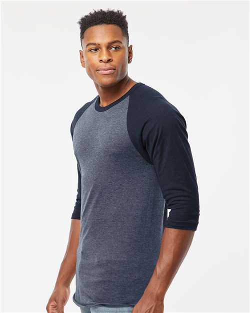 Fine Jersey Raglan T-Shirt - OnModelSide - B30359652 - Heather Denim/ Navy