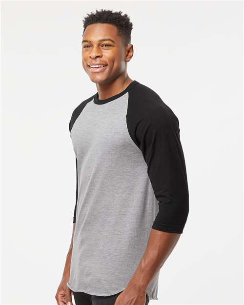 Fine Jersey Raglan T-Shirt - OnModelSide - B30359092 - Heather Grey/ Black
