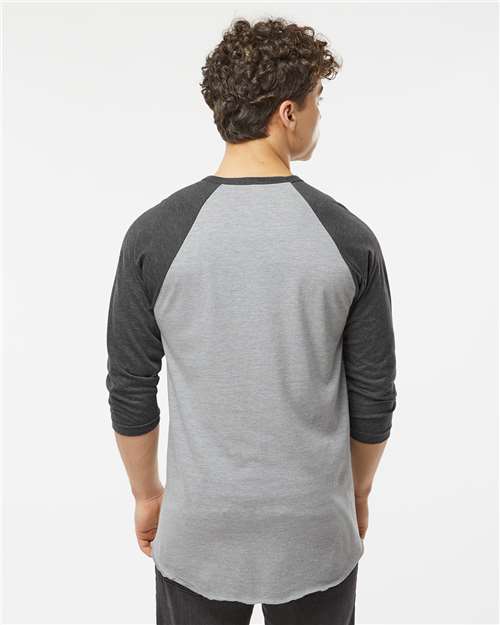 Fine Jersey Raglan T-Shirt - OnModelBack - B30359102 - Heather Grey/ Heather Charcoal