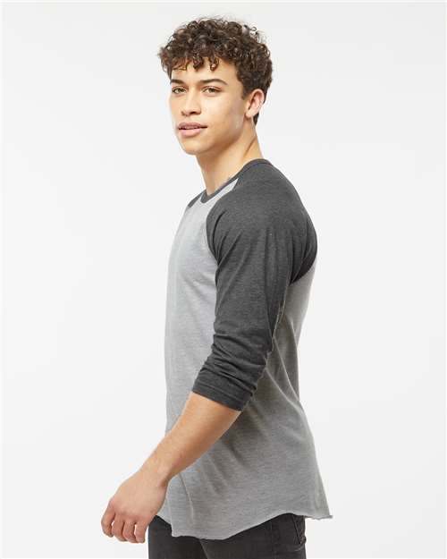 Fine Jersey Raglan T-Shirt - OnModelSide - B30359102 - Heather Grey/ Heather Charcoal