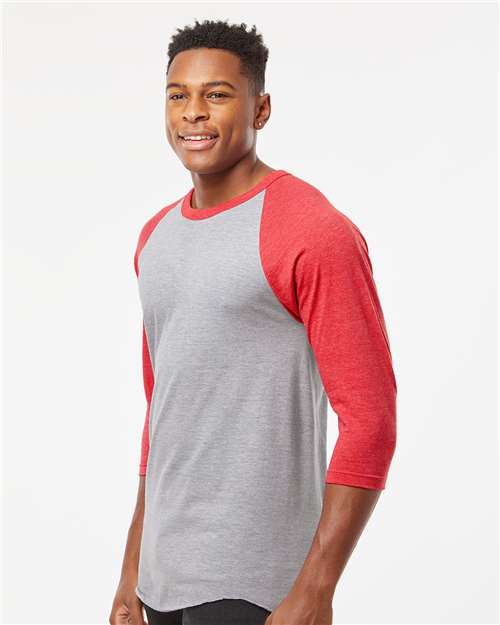 Fine Jersey Raglan T-Shirt - OnModelSide - B30359112 - Heather Grey/ Heather Red