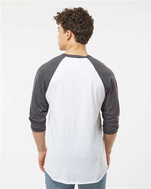 Fine Jersey Raglan T-Shirt - OnModelBack - B30359162 - White/ Heather Charcoal