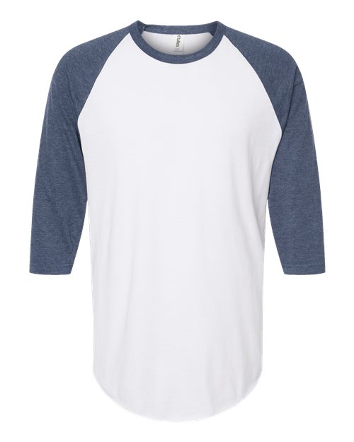 Fine Jersey Raglan T-Shirt - Front - B30359172 - White/ Heather Denim