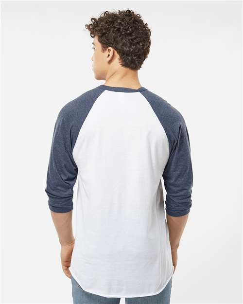 Fine Jersey Raglan T-Shirt - OnModelBack - B30359172 - White/ Heather Denim