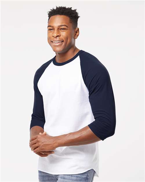 Fine Jersey Raglan T-Shirt - OnModelSide - B30359192 - White/ Navy