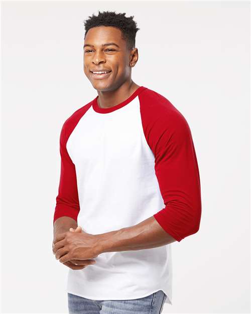 Fine Jersey Raglan T-Shirt - OnModelSide - B30359202 - White/ Red