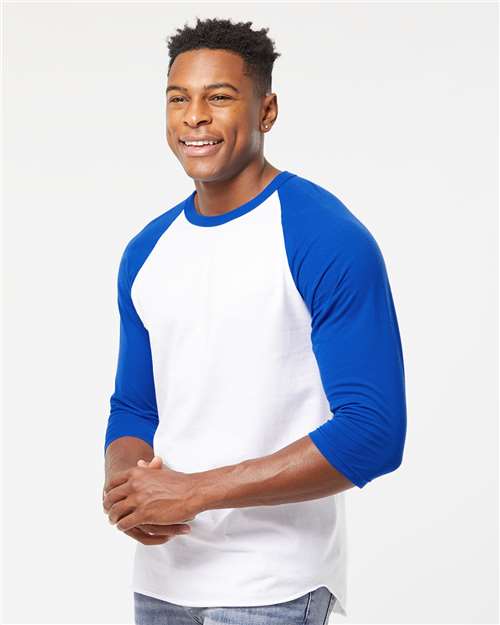 Fine Jersey Raglan T-Shirt - OnModelSide - B30359752 - White/ Royal