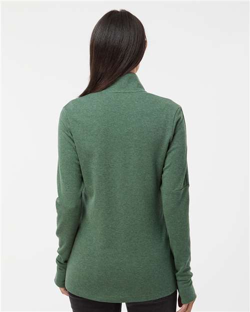 Women's 3-Stripes Quarter-Zip Sweater Pullover - OnModelBack - B07153172 - Green Oxide Melange