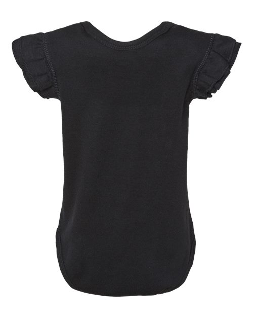 Infant Flutter Sleeve Baby Rib Bodysuit - Back - B07138502 - Black
