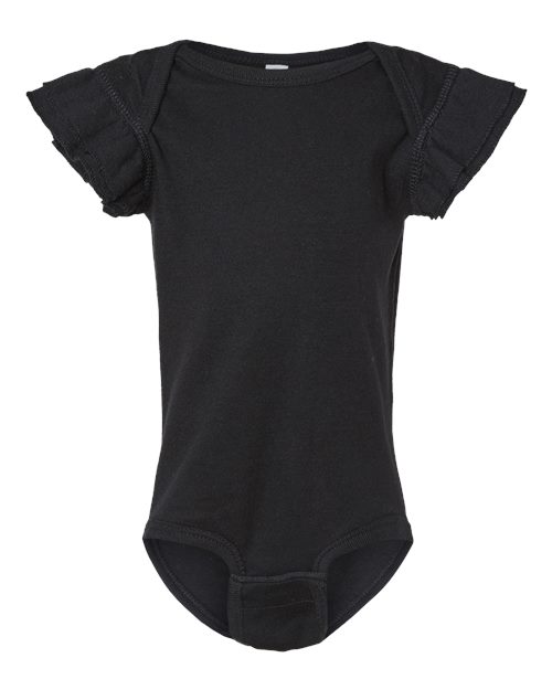 Infant Flutter Sleeve Baby Rib Bodysuit - Front - B07138502 - Black