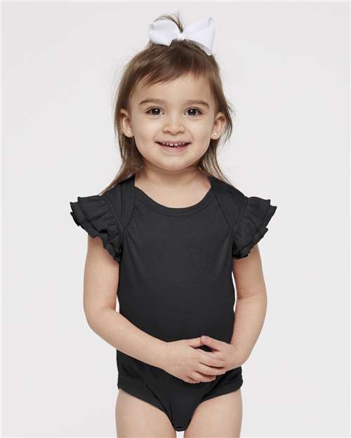 Infant Flutter Sleeve Baby Rib Bodysuit - OnModelFront - B07138502 - Black