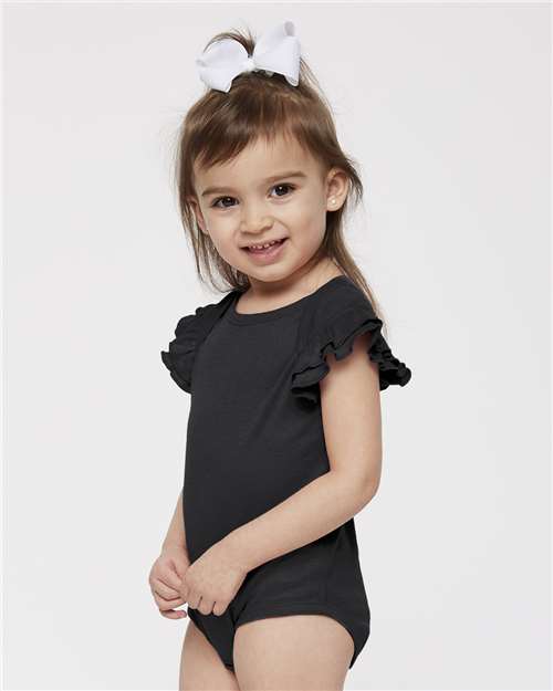 Infant Flutter Sleeve Baby Rib Bodysuit - OnModelSide - B07138502 - Black
