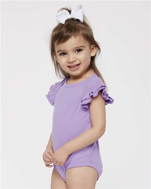 Infant Flutter Sleeve Baby Rib Bodysuit - OnModelSide - B07138804 - Lavender