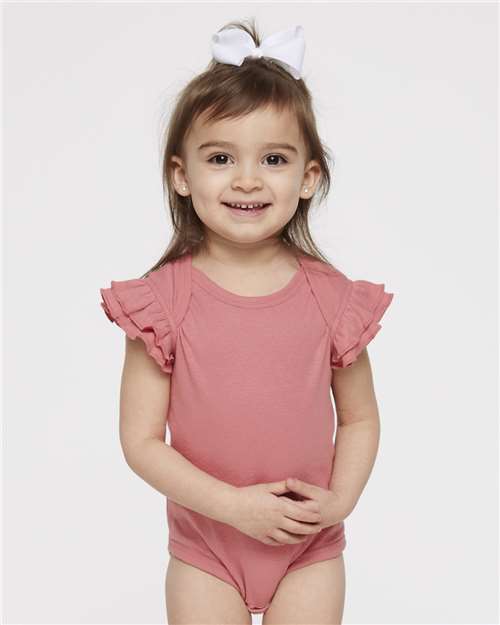 Infant Flutter Sleeve Baby Rib Bodysuit - OnModelFront - B07138273 - Mauvelous