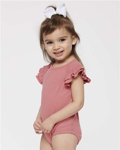 Infant Flutter Sleeve Baby Rib Bodysuit - OnModelSide - B07138273 - Mauvelous