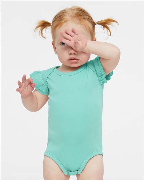 Infant Flutter Sleeve Baby Rib Bodysuit - OnModelFront - B07138813 - Saltwater