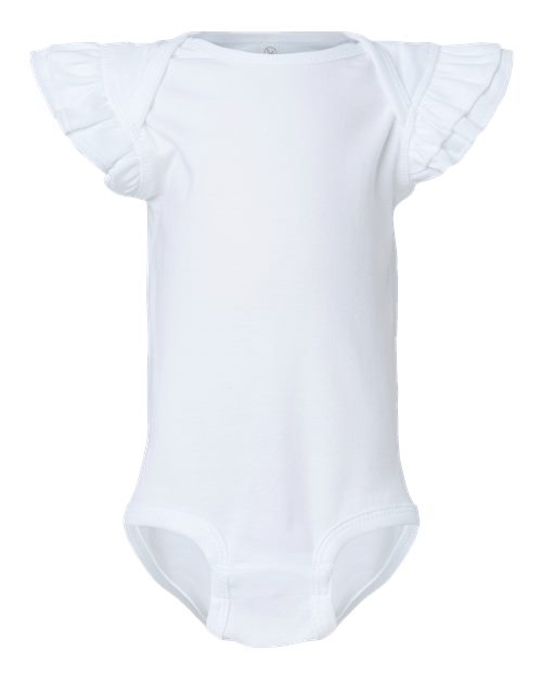 Infant Flutter Sleeve Baby Rib Bodysuit - Front - B07138002 - White