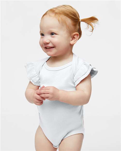 Infant Flutter Sleeve Baby Rib Bodysuit - OnModelFront - B07138002 - White