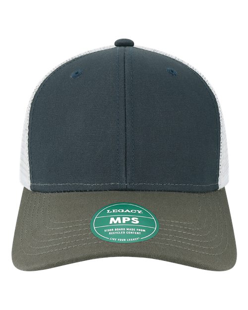 Mid-Pro Snapback Trucker Cap - Front - B93995210 - Navy/ Dark Grey/ Silver