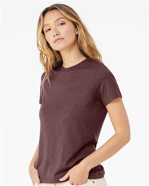 Women’s Relaxed Fit Heather CVC Tee - OnModelSide - B20506193 - Heather Maroon