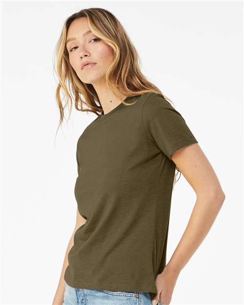 Women’s Relaxed Fit Heather CVC Tee - OnModelSide - B20506203 - Heather Olive