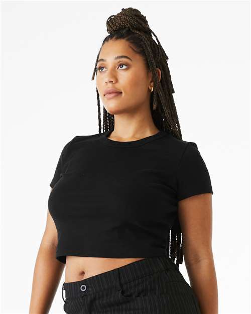 Women's Micro Rib Baby Tee - OnModelSide - B15706512 - Solid Black Blend