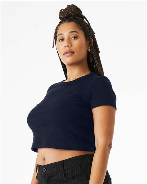 Women's Micro Rib Baby Tee - OnModelSide - B15706652 - Solid Navy Blend