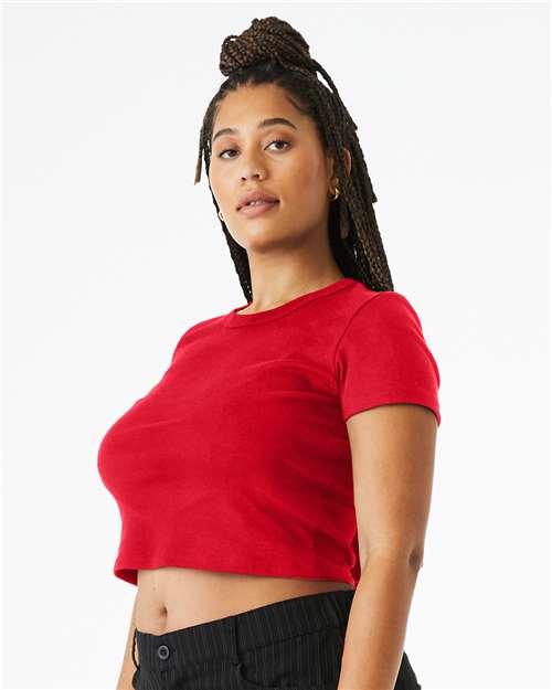 Women's Micro Rib Baby Tee - OnModelSide - B15706702 - Solid Red Blend