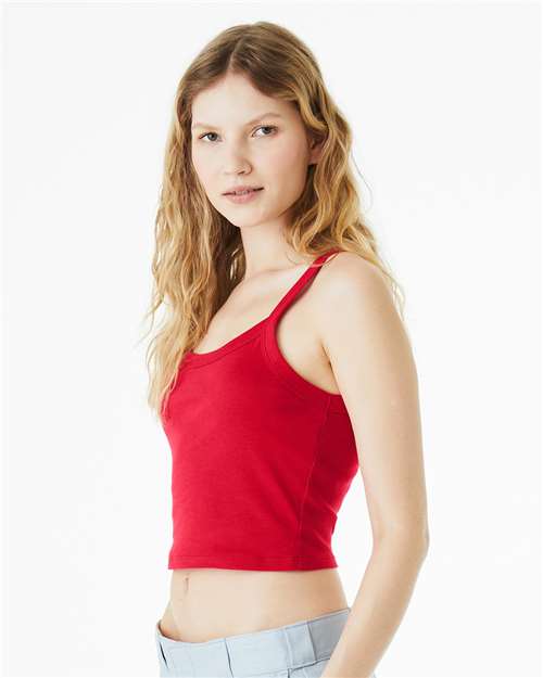 Women's Micro Rib Spaghetti Strap Tank - OnModelSide - B04706702 - Solid Red Blend