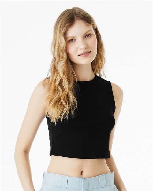 Women's Micro Rib Muscle Crop Tank - OnModelFront - B15806512 - Solid Black Blend