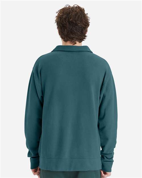 Unisex Garment-Dyed Polo Collar Sweatshirt - OnModelBack - B11300174 - Cactus