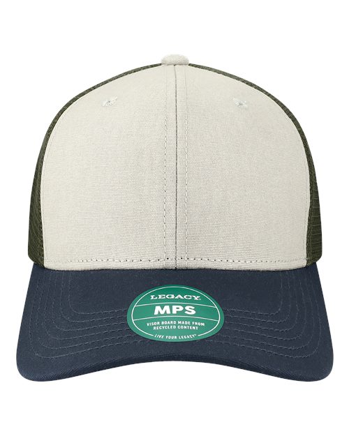 Mid-Pro Snapback Trucker Cap - Front - B93995570 - Tan/ Navy/ Olive Green