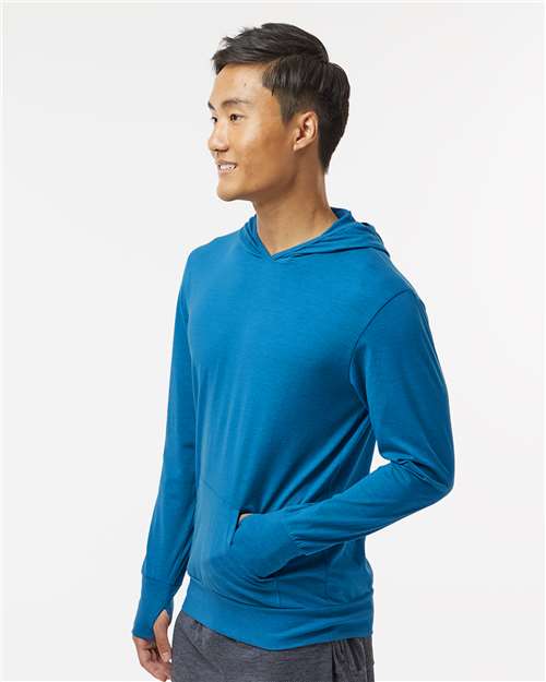 RecycledSoft™ Hooded Long Sleeve T-Shirt - OnModelSide - B10562252 - Breaker Blue