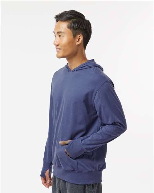 RecycledSoft™ Hooded Long Sleeve T-Shirt - OnModelSide - B10562112 - Vintage Royal