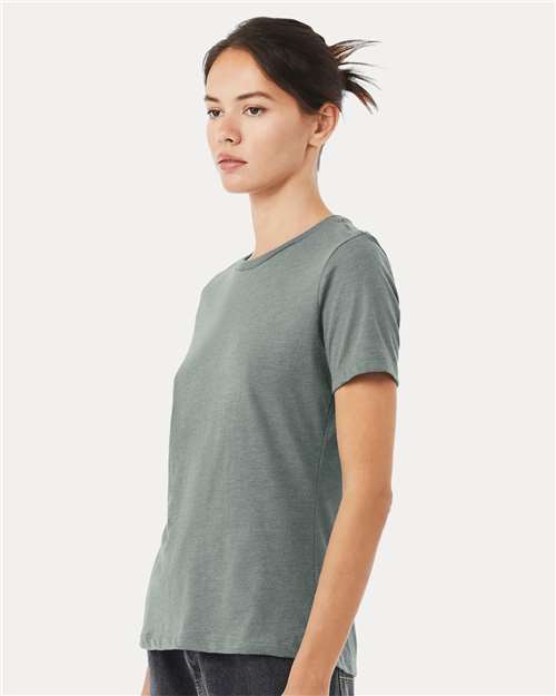 Women’s Relaxed Fit Heather CVC Tee - OnModelSide - B20506433 - Heather Blue Storm