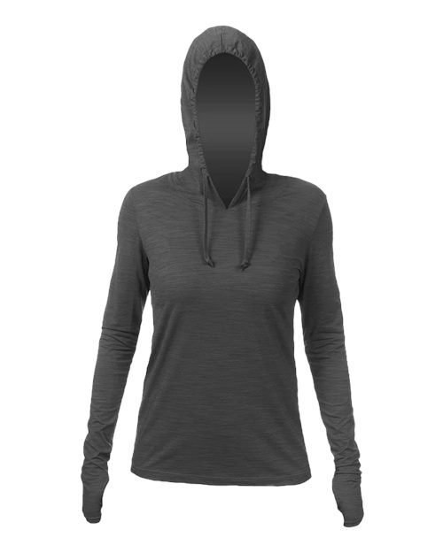 Women's Breeze Tech Hooded Long Sleeve T-Shirt - Front - B00433582 - Charcoal Heathered