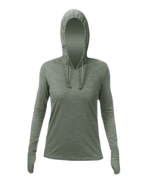 Women's Breeze Tech Hooded Long Sleeve T-Shirt - Front - B00433542 - Dark Olive Heathered