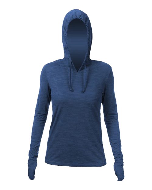 Women's Breeze Tech Hooded Long Sleeve T-Shirt - Front - B00433652 - Navy Heathered