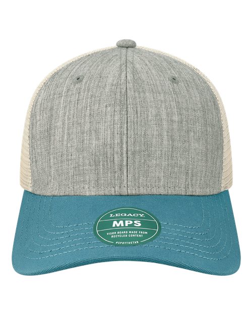 Mid-Pro Snapback Trucker Cap - Front - B93995090 - Melange Grey/ Pacific Blue/ Stone