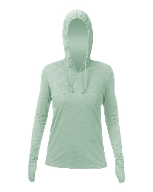 Women's Breeze Tech Hooded Long Sleeve T-Shirt - Front - B00433552 - Olive Heathered