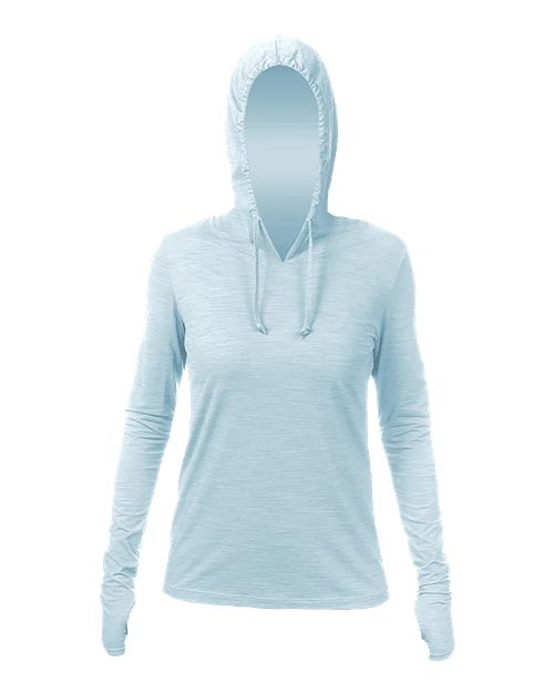 Women's Breeze Tech Hooded Long Sleeve T-Shirt - Front - B00433252 - Sky Heathered